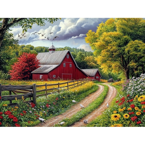 5D Red Barn Farm Diamond Art 12x16 Inch Full Drill Diamond Painting Kits for Adults & Beginners - DIY Art Crafts for Relaxation and Home Wall Decor 620A