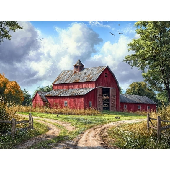5D Red Barn Farm Diamond Art 12x16 Inch Full Drill Diamond Painting Kits for Adults & Beginners - DIY Art Crafts for Relaxation and Home Wall Decor 621A
