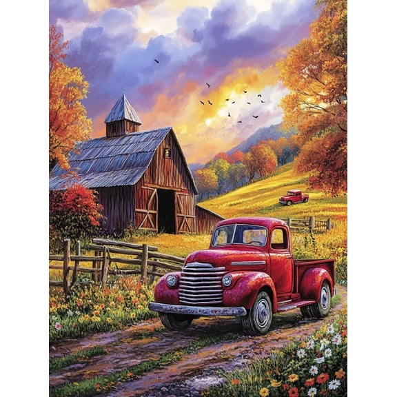 5D The Red Truck and The Old Barn Diamond Art 12x16 Inch Full Drill Diamond Painting Kits for Adults & Beginners - DIY Art Crafts for Relaxation and Home Wall Decor 357A