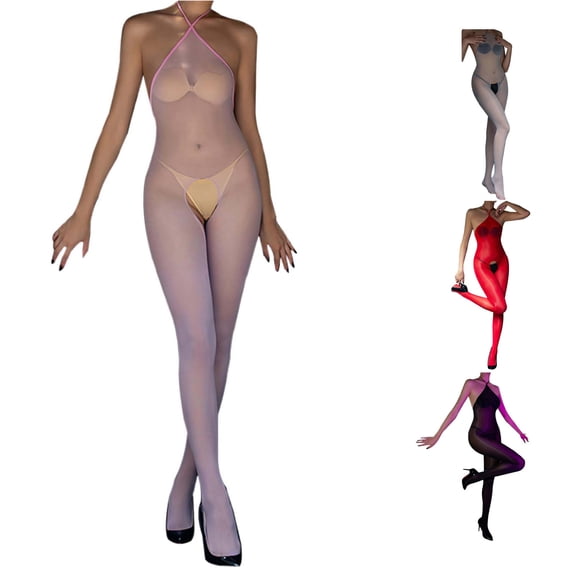 5D Shiny Latex Bodysuit for Women Sheer Neck Jumpsuit with Shaping Fit And Alluring Design G Tights