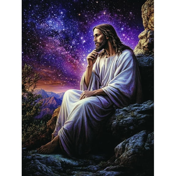 5D Starry Sky Jesus Christ Diamond Art 12x16 Inch Full Drill Diamond Painting Kits for Adults & Beginners - DIY Art Crafts for Relaxation and Home Wall Decor 343A