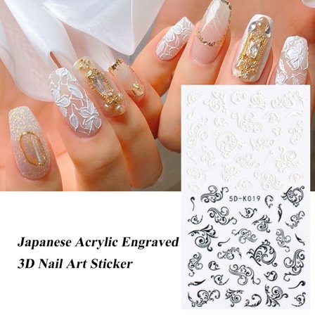 5D Stereoscopic Embossed Floral Stickers Real 3D Self- Decals For DIY Acrylic Nail Designs With White Lace Rose Flower Patterns