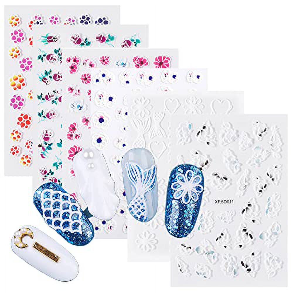 5D Stereoscopic Embossed Nail Art Stickers Flowers Nail Sticker Floral