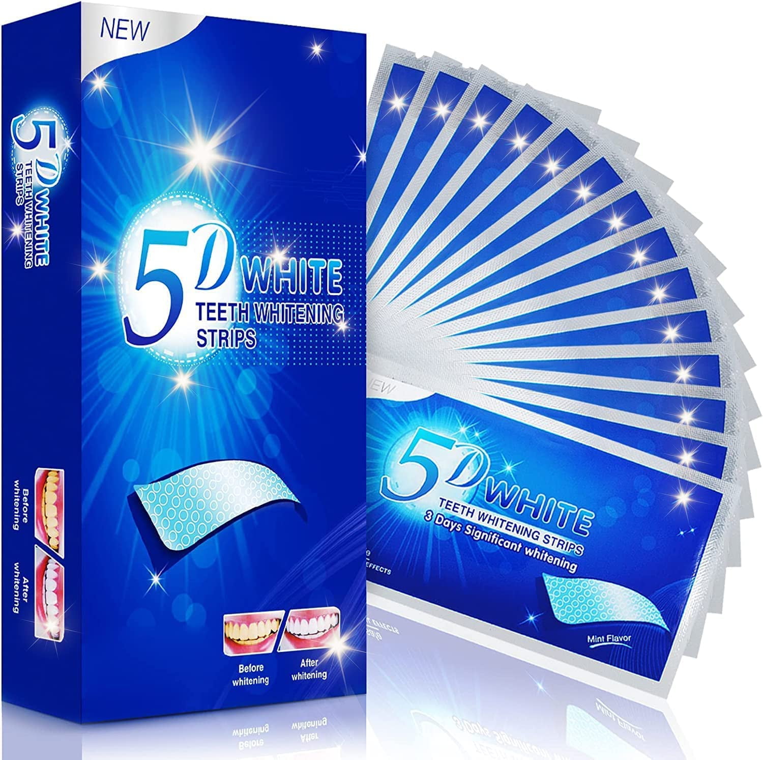 5D Teeth Whitening Strips 14 Packs, 28 Strips/Pack, Removes Coffee
