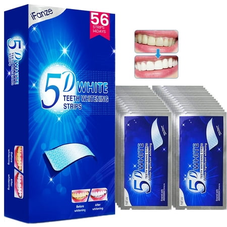 5D Teeth Whitening Strips, 56 pcs Safe and Effective Teeth Whitening Kit, Whitestrips Reduced Teeth Sensitivity and Help to Remove Smoking Coffee Wine Stain, 28 Treatments