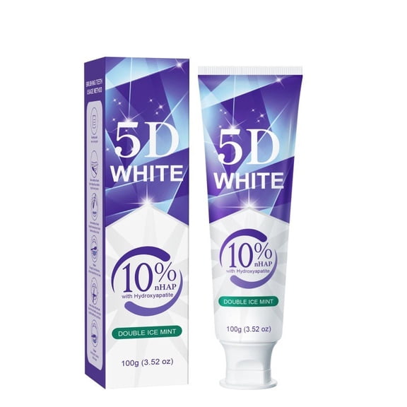5D White Teeth Whitening Toothpaste with 10% Hydroxyapatite, Double Ice Mint Flavor, Gentle Formula for Daily Oral Care at Home