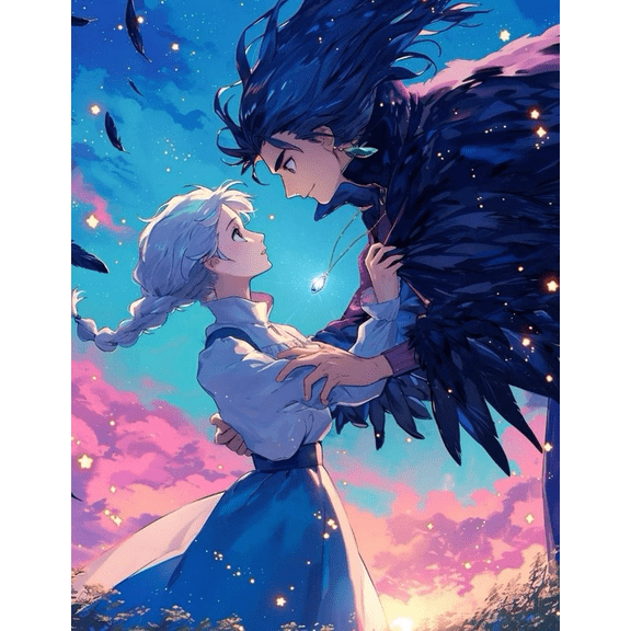Anime Cartoon Artwork Craft Kit, 5D Diamond Painting Canvas With Round Gems For Adults, DIY Creative Activity For Bedroom Decoration And Wall Display, 12 x 16 Inches