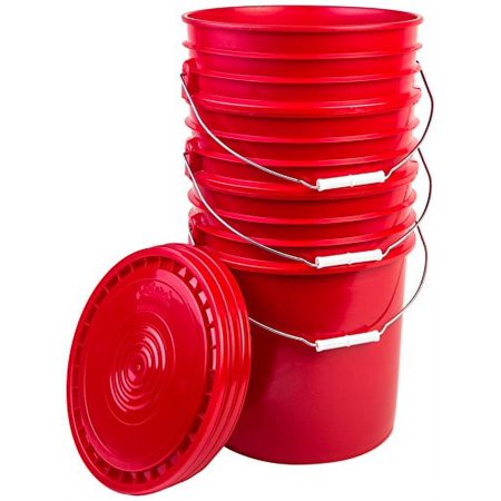 - 5DM 5LHV-rd-3 5 Gallon Bucket with Lid, HDPE, Red, 3 Pack