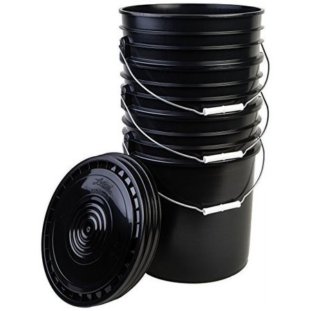5DM 5LHVBk3 Premium 5 Gallon Bucket With Lid, HDPE, Black, 3 Pack