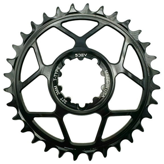 5Dev T-Type 3-Bolt Chainring, 3mm Offset, 32T, Black