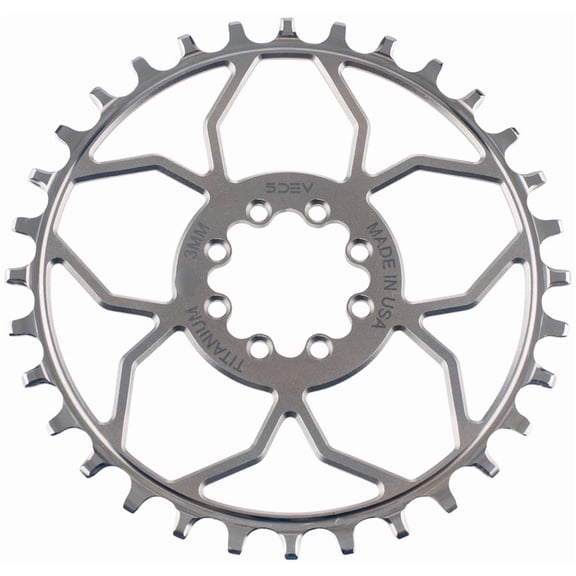 5DEV Titanium T-Type Direct Mount Chainring - 32t, 8-Bolt, 3mm Offset, Raw Ti