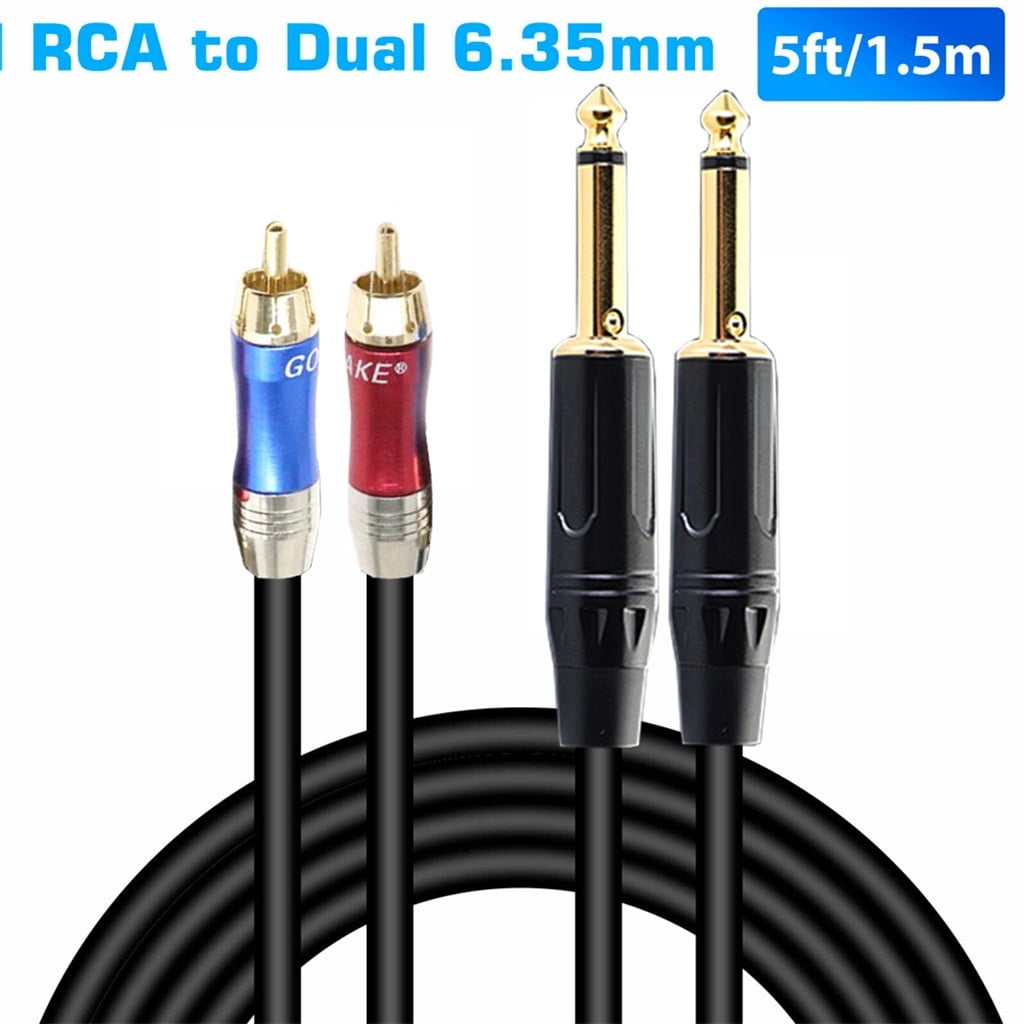 5FT 1/4 inch TRS Jack to GoldPlated 6.35mm to 2 Stereo Audio 10 Wire