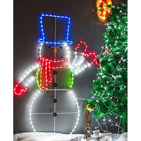 5FT 195 LED Snowman Light, Colorful Neon Light Sign Animated Christmas Decoration for Indoor Outdoor Yard Home Garden Christmas Festival Party Decoration$$Garden & Patio