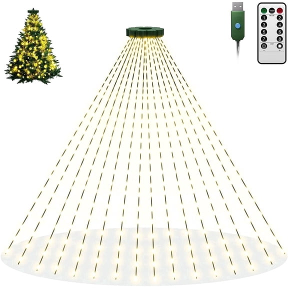 5FT 300 LED USB Christmas Tree Lights with Remote and Timer, Dimmable Waterproof Twinkle String Lights 8 Modes for 4-6FT Tree Indoor Outdoor, Warm White