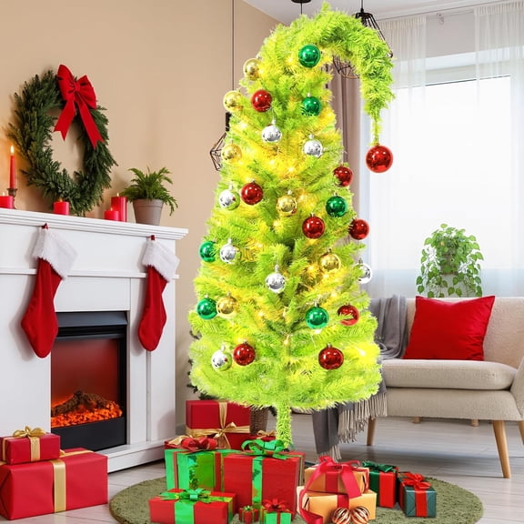 5FT 38PCS Artificial Christmas Tree Xmas Holiday Whimsical Pre-Lit Green Tree for Indoor & Outdoor Christmas Party Decor with 100 LED String Lights & 36 Balls for Home Office Bendable and Portable