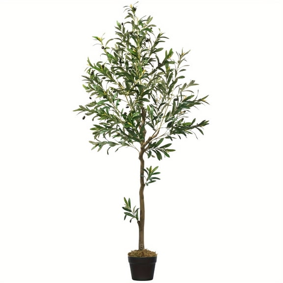 5FT/6FT/7FT/8FT Indoor Artificial Olive Trees, Large Faux Silk Trees with Realistic Trunk, Branches & Fruits, Ideal for Home, Office, Living Room, Bedroom, Bathroom & Entrance Decor