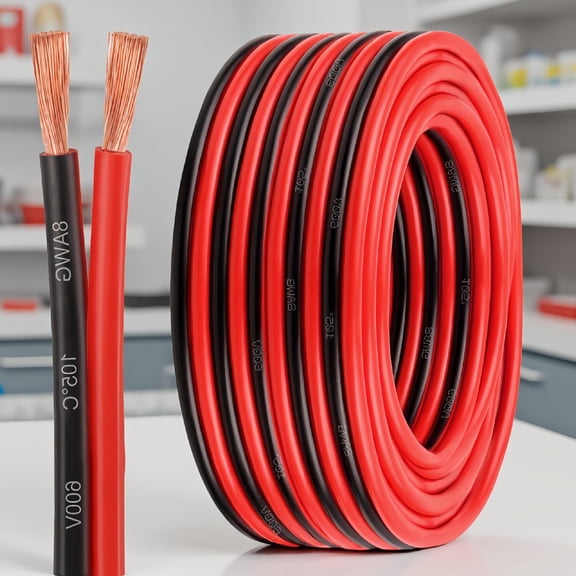5FT 8 AWG 2-Conductor Copper Wire, 8 Gauge Core Cable for Panel, Automotive, RV and Trailer
