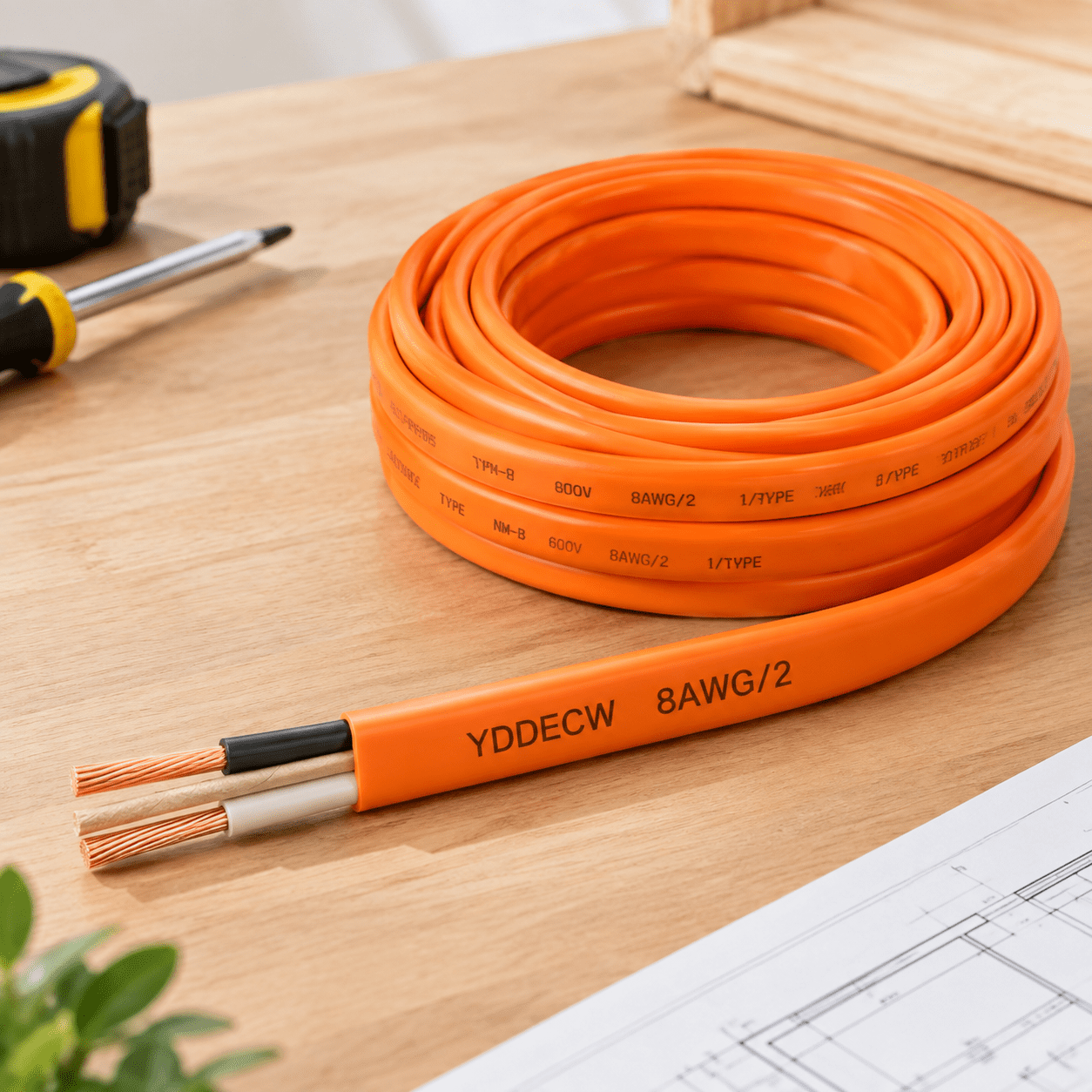 5FT 8AWG/2 Non-Metallic Sheathed Electrical Wire with Ground for Indoor ...