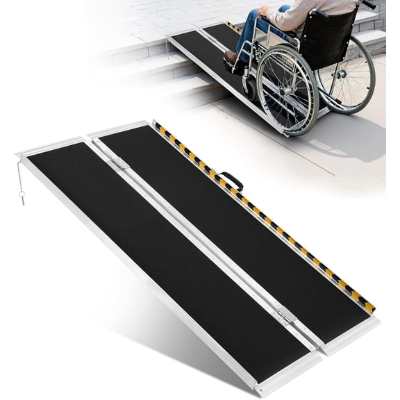 5FT Aluminum Wheelchair Ramp, Portable for Stairs & Cars, 800 lbs Capacity with Non-Slip Surface
