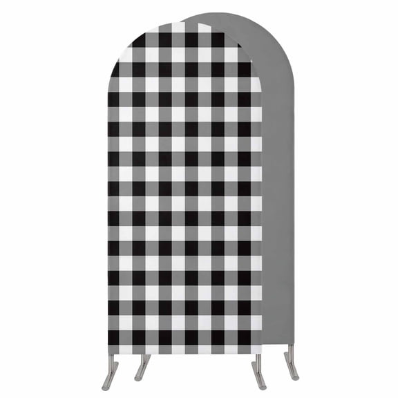 5FT Arch Backdrop Covers, Black and White Checkered Wedding Arch Cover Stretchy, Farmhouse Buffalo Plaid Chiara Arches Backdrop Stand Covers for Birthday Baby Shower Party Banquet Decor