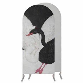 5FT Arch Backdrop Covers, Black White Swan Wedding Arch Cover Stretchy, Romantic Swans Interlocked Necks Vintage Chiara Arches Backdrop Stand Covers for Birthday Baby Shower Party Banquet Decor