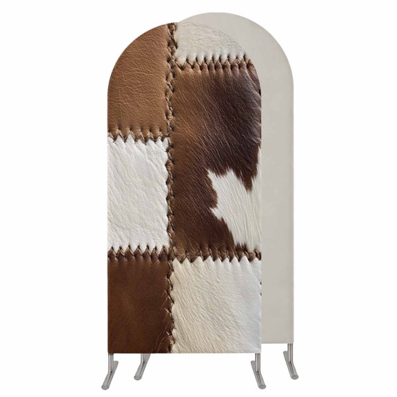 5FT Arch Backdrop Covers, Brown White Leather Texture Wedding Arch Cover Stretchy, Abstract Art Cowhide Chiara Arches Backdrop Stand Covers for Birthday Baby Shower Party Banquet Decor