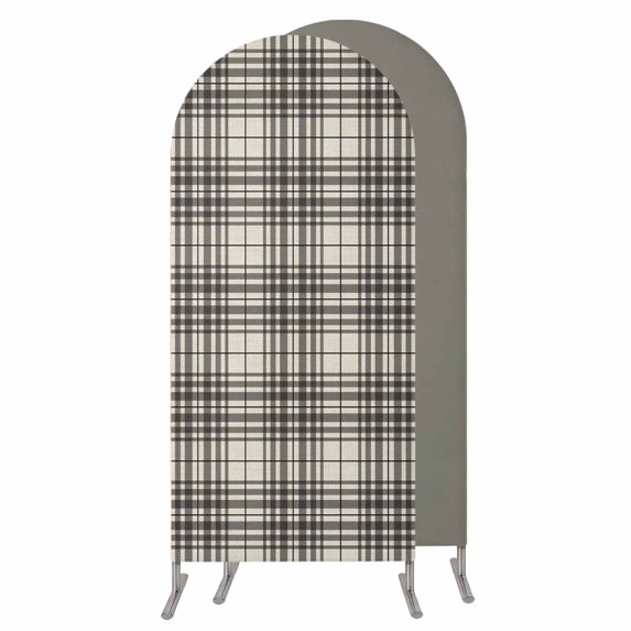 5FT Arch Backdrop Covers, Buffalo Plaid Wedding Arch Cover Stretchy, Jet Black Gray Farmhouse Gingham Striped Chiara Arches Backdrop Stand Covers for Birthday Baby Shower Party Banquet Decor
