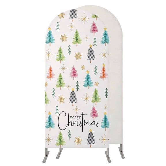 5FT Arch Backdrop Covers, Christmas Wedding Arch Cover Stretchy, Cartoon Colorful Xmas Tree New Year Holiday Chiara Arches Backdrop Stand Covers for Birthday Baby Shower Party Banquet Decor