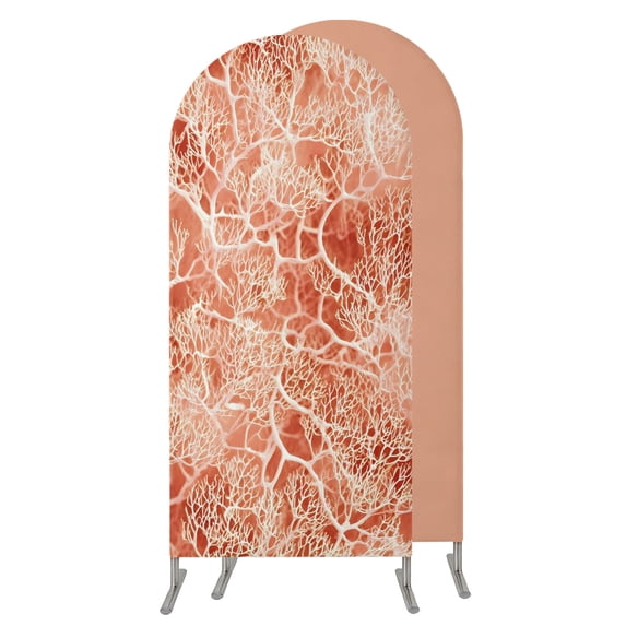 5FT Arch Backdrop Covers, Coral Branches Wedding Arch Cover Stretchy, Terracotta Orange Boho Modern Abstract Art Chiara Arches Backdrop Stand Covers for Birthday Baby Shower Party Banquet Decor