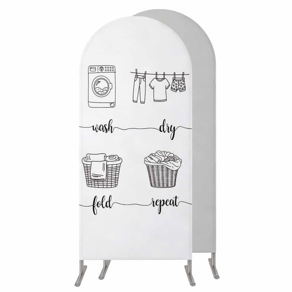 5FT Arch Backdrop Covers, Laundry Room Wedding Arch Cover Stretchy, Cartoon Wash Dry Fold Repeat Simple Lines Art Chiara Arches Backdrop Stand Covers for Birthday Baby Shower Party Banquet Decor