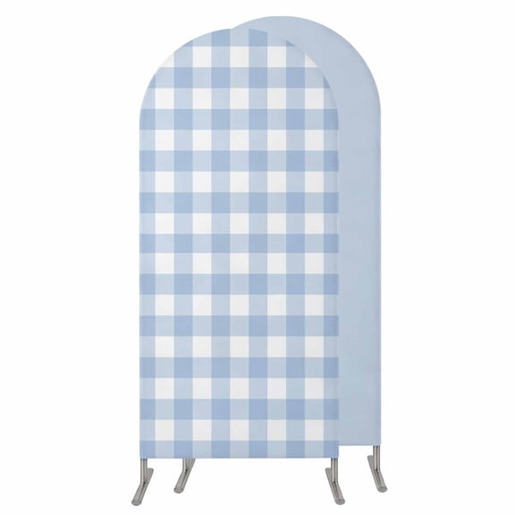 5FT Arch Backdrop Covers, Light Blue Plaid Wedding Arch Cover Stretchy, Modern Minimalist Country Chiara Arches Backdrop Stand Covers for Birthday Baby Shower Party Banquet Decor