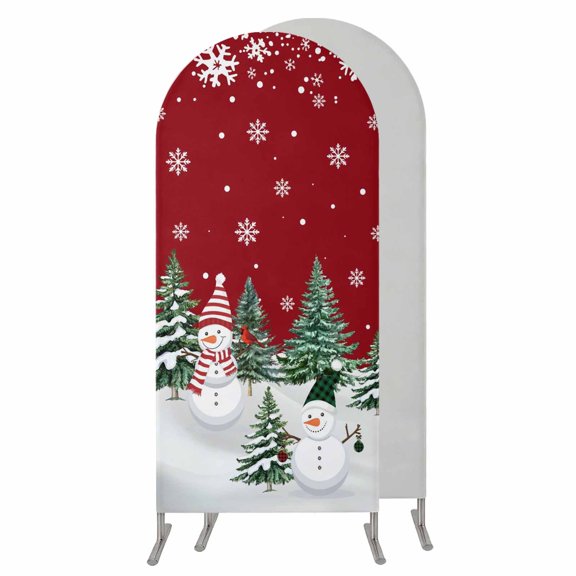 5FT Arch Backdrop Covers, Red Christmas Snowman Wedding Arch Cover Stretchy, Xmas Snowflake Tree Winter Chiara Arches Backdrop Stand Covers for Birthday Baby Shower Party Banquet Decor