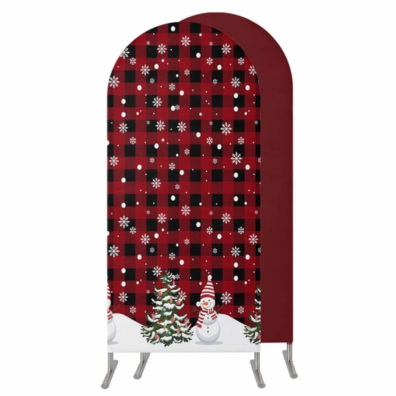 5FT Arch Backdrop Covers, Red Plaid Christmas Wedding Arch Cover Stretchy, Snowflake Snowman Xmas Tree Rustic Checkered Chiara Arches Backdrop Stand Covers for Birthday Holiday Party Banquet Decor