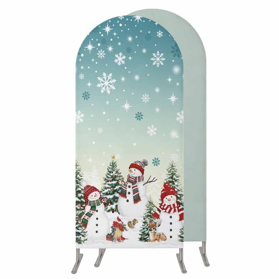 5FT Arch Backdrop Covers, Teal Christmas Wedding Arch Cover Stretchy, Snowman Xmas Tree Snowflake Winter Chiara Arches Backdrop Stand Covers for Birthday Baby Shower Party Banquet Decor
