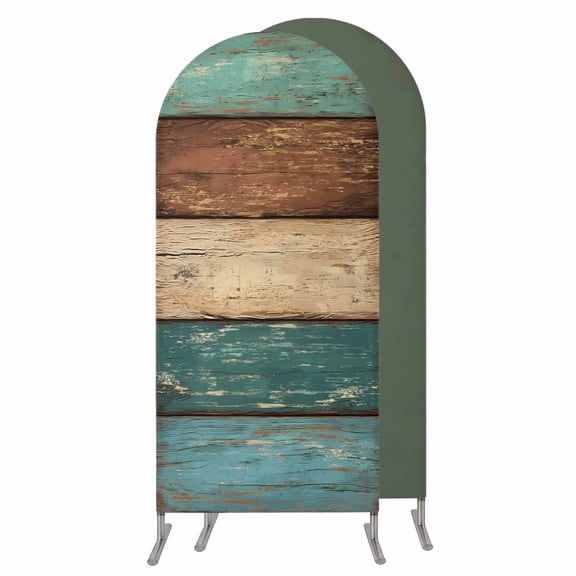 5FT Arch Backdrop Covers, Teal Turquoise Wooden Wedding Arch Cover Stretchy, Rustic Retro Farmhouse Western Country Chiara Arches Backdrop Stand Covers for Birthday Baby Shower Party Banquet Decor
