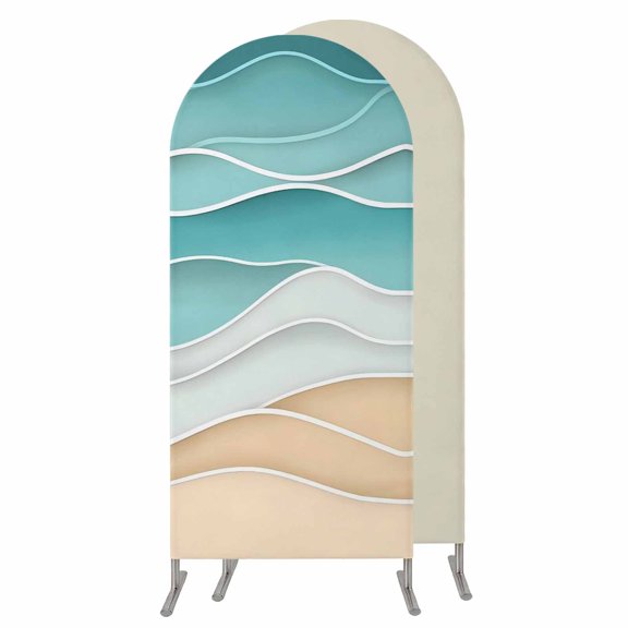 5FT Arch Backdrop Covers, Turquoise Wedding Arch Cover Stretchy, Ocean Wave Stripes Modern Abstract Beach Chiara Arches Backdrop Stand Covers for Birthday Baby Shower Party Banquet Decor