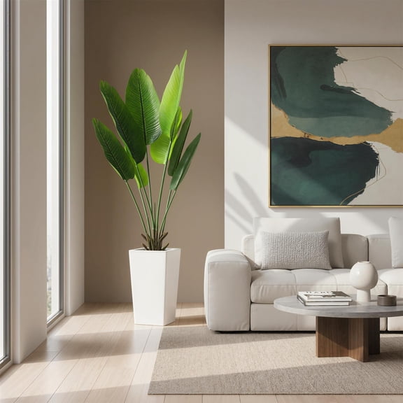 5FT Artificial Banana Tree in White Pot, Realistic Faux Tropical Plant for Indoor & Outdoor Decor