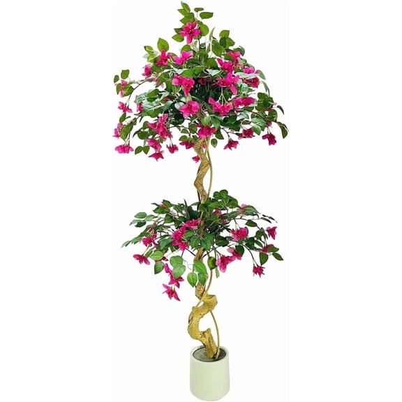 5FT Artificial Bougainvillea Tree, Faux Flower Tree with Pot & Moss, Realistic Fake Plant Decor, Pre-Potted Artificial Flower Tree, Indoor Outdoor Faux Plant