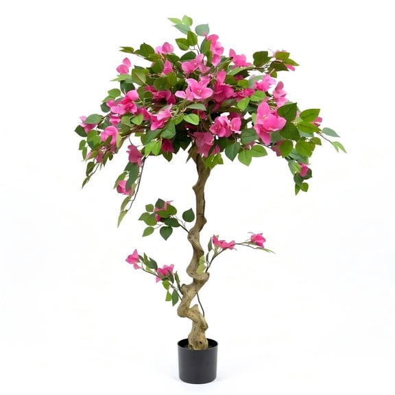 5FT Artificial Bougainvillea Tree Tall Potted Silk Red Flowers Real touch faux flowering shrub, lifelike wood trunk & red blooms, for home living room patio porch indoor outdoor decor