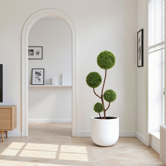 5FT Artificial Boxwood Topiary Tree, Triple Ball-Shaped Faux Plant for Home Office Decor, Indoor Outdoor UV Resistant, No Maintenance