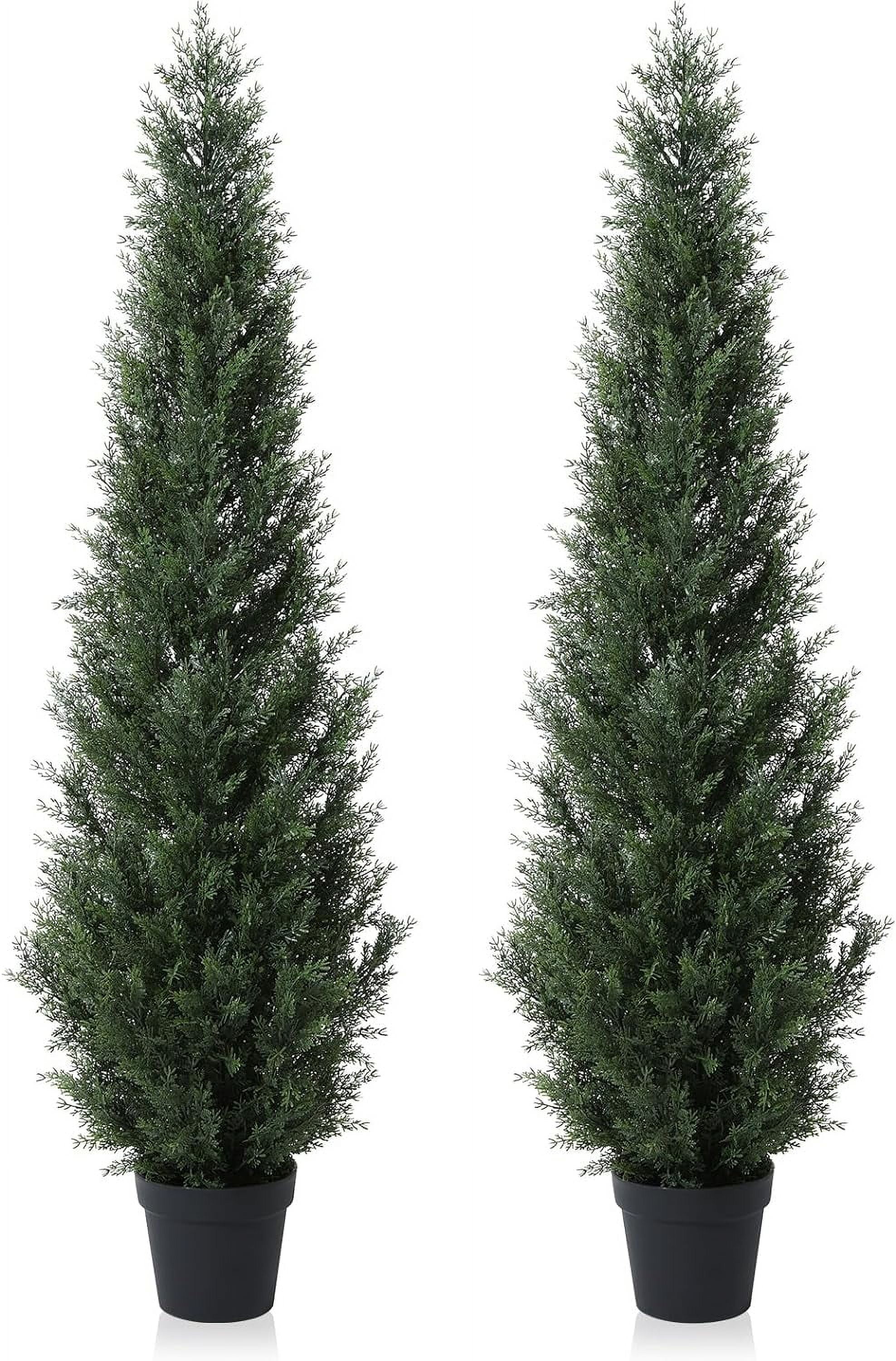5-Foot Potted Artificial Cedar Topiary Trees with Faux Cypress