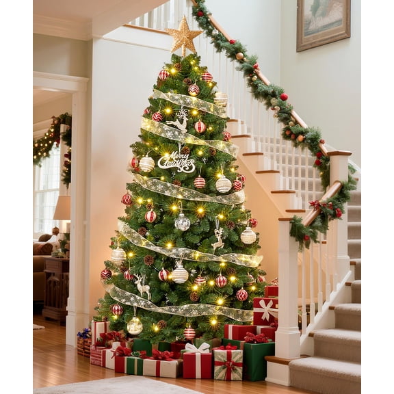5FT Artificial Christmas Tree: Unlit Green Xmas Pine with Pinecones and Metal Stand for Indoor - Holiday Decoration for Porch Living Room Easy Assembly