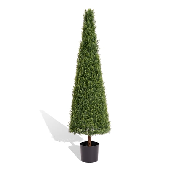 5FT Artificial Conical Cedar Topiary Tree, UV Resistant Faux Evergreen Shrub, Front Porch & Garden Decor, 1pc