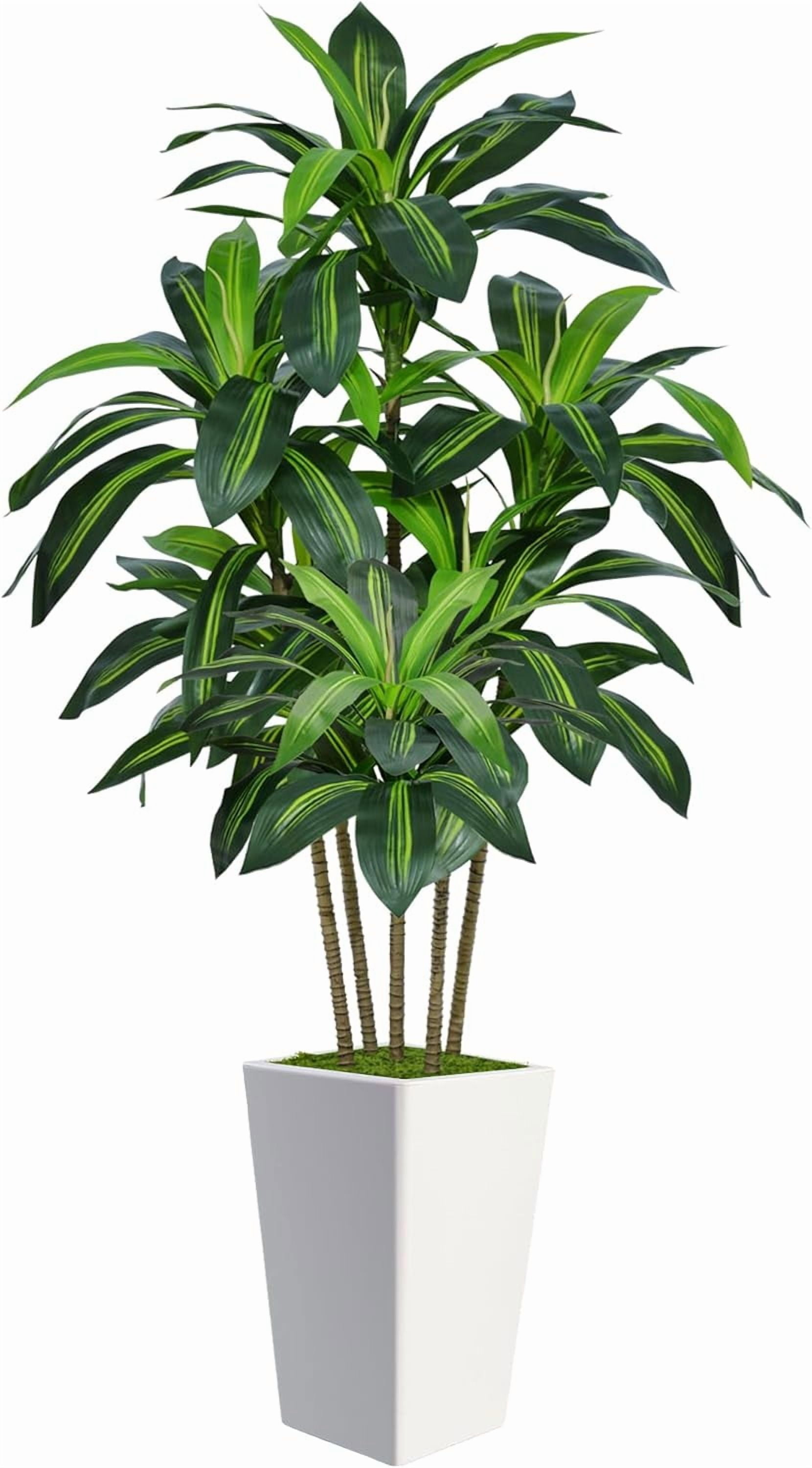 5FT Artificial Dracaena Tree, Large Fake Dracaena Tree Indoor with White Tall Planter and Fake Moss, Faux Yucca Trees Floor Plant in Pot for Living Room Office Indoor Home Decor