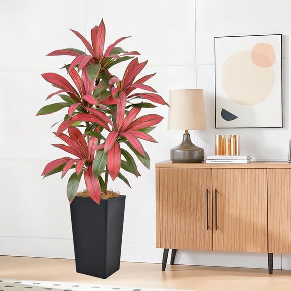 5FT Artificial Dracaena Tree - Potted in Black Planter, Ultra-Realistic Trunk & Hyper-Lifelike Red Foliages, 60 in Tall Fake Tropical Floor Plant for Home, Office & Living Room Indoor Deco