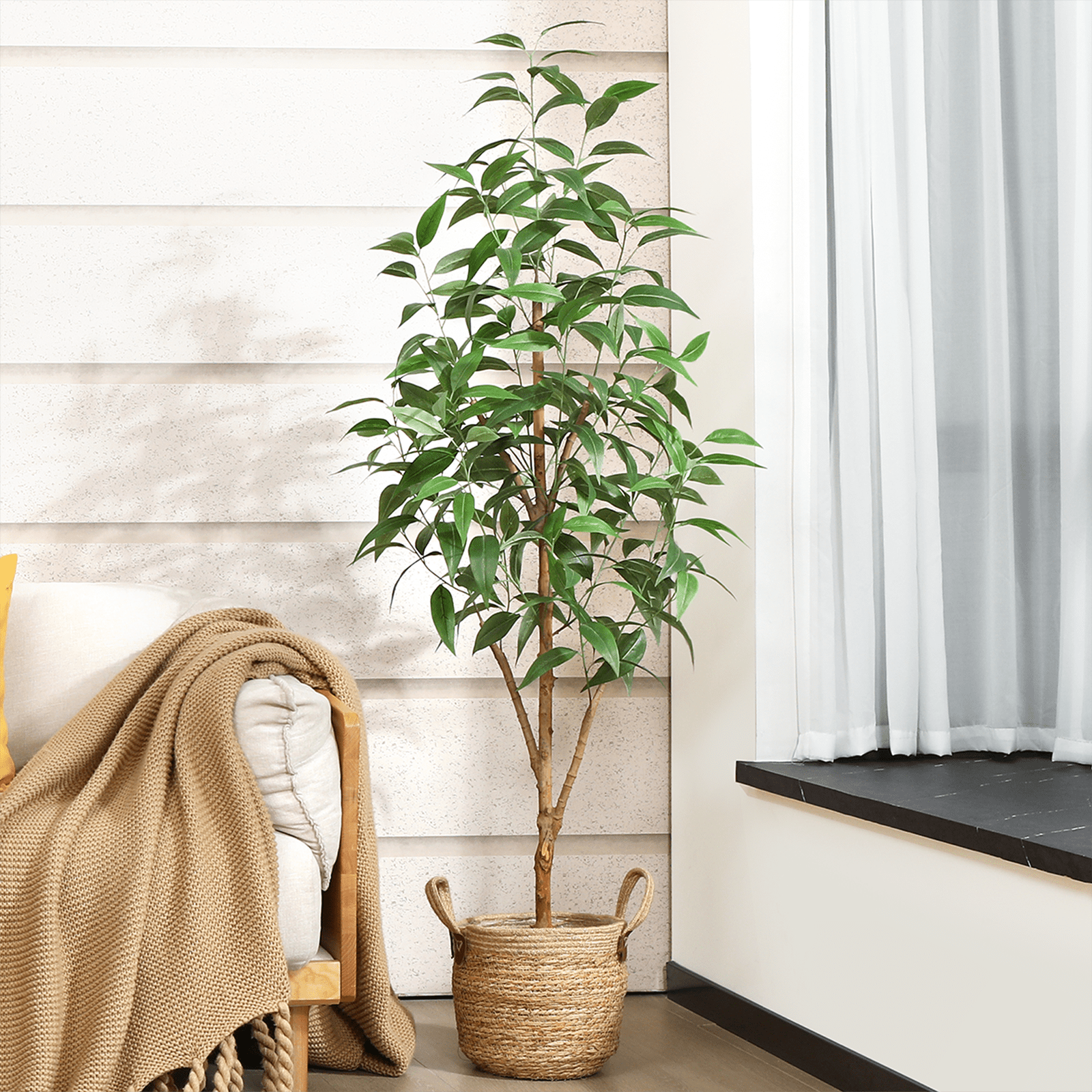 5FT Artificial Eucalyptus Plants with Realistic Leaves and Natural Trunk, Silk Fake Potted Tree with Wood Branches, Faux Tree for Office Home Decor