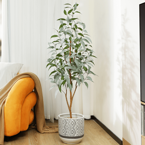 5FT Artificial Eucalyptus Plants with White Velve Leaves and Natural Trunk