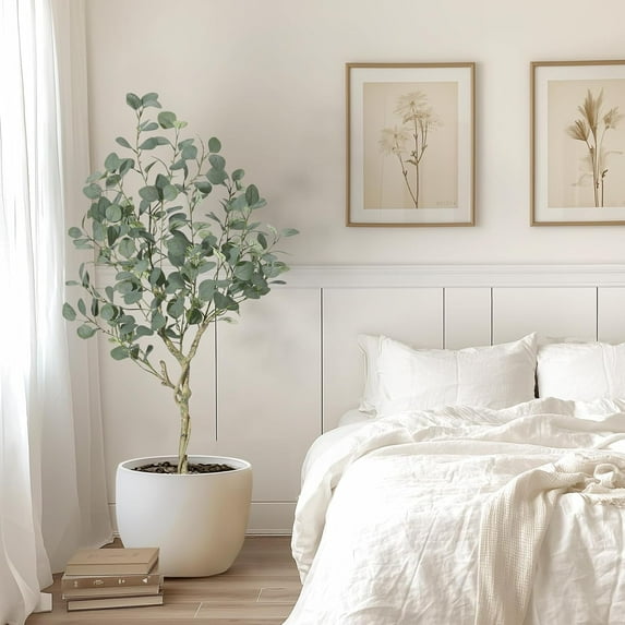 5FT Artificial Eucalyptus Tree | Faux Silver Dollar Leaves for Home & Office Decor