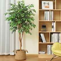 5FT Artificial Ficus Tree with Natural Wood Trunk, Greenery for Living Room, DR.Planzen, 10 lb