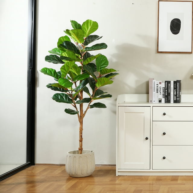 5FT Artificial Fiddle Leaf Fig Tree, Fake Indoor Plant with Pot, PVC
